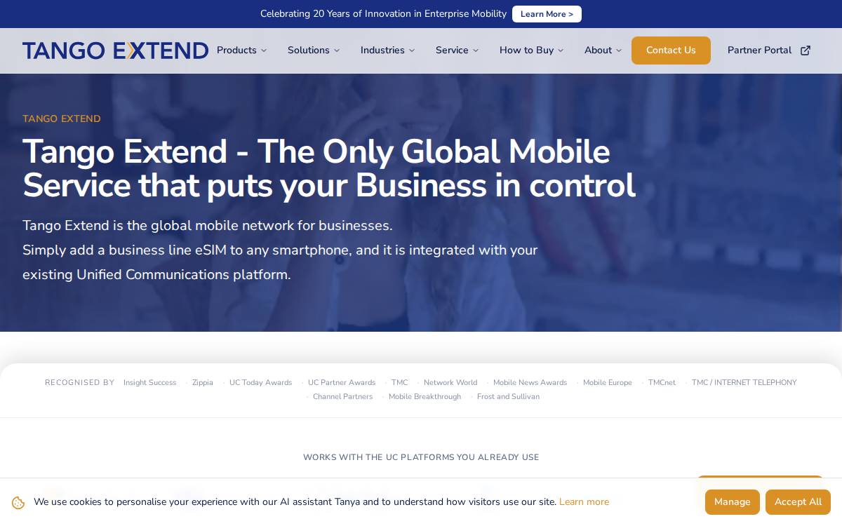 Tango Networks website preview