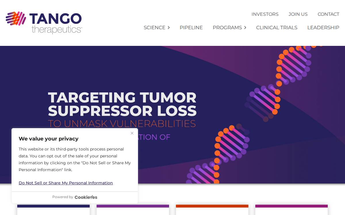 Tango Therapeutics website preview