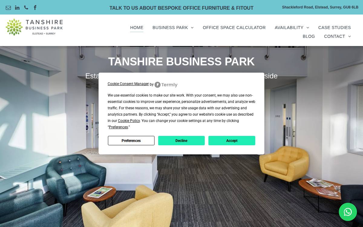Tanshire Business Park website preview