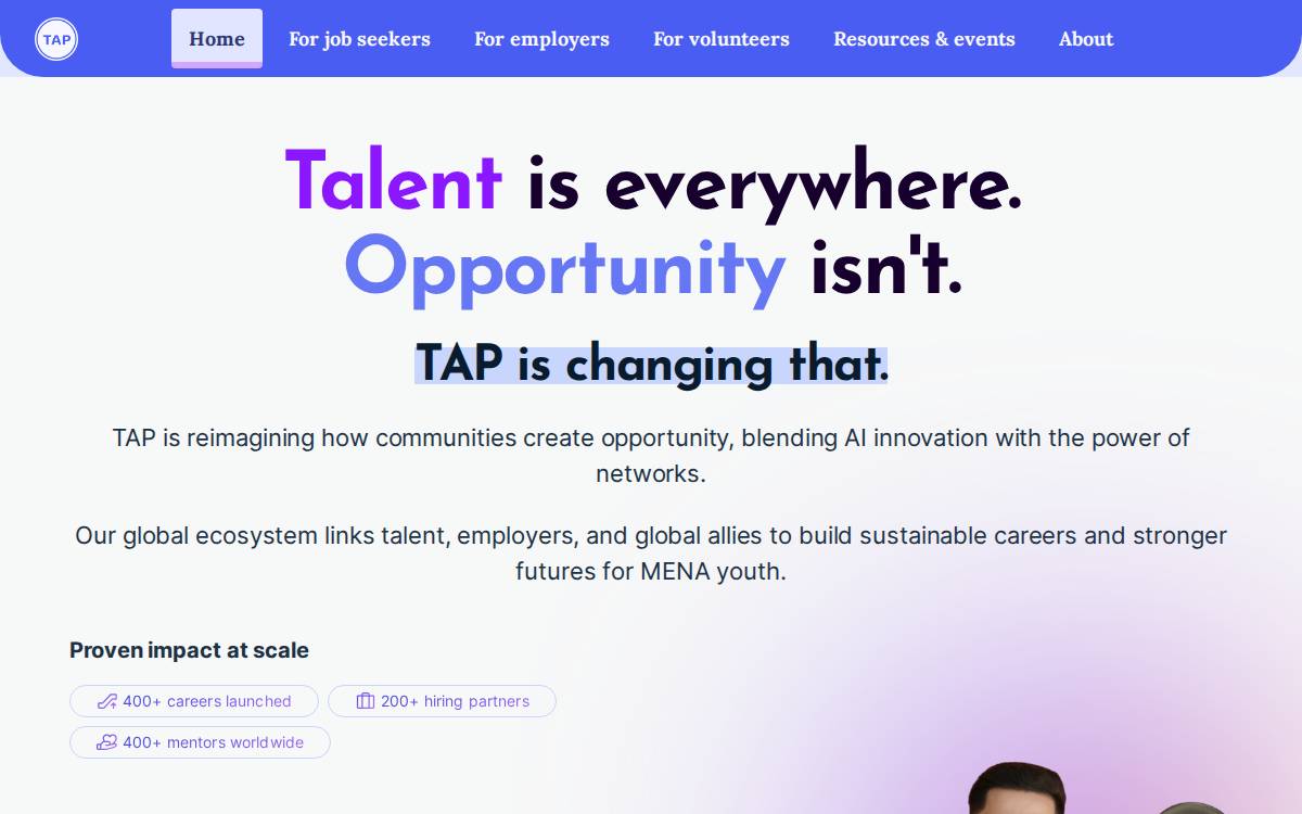 Tapcareers website preview