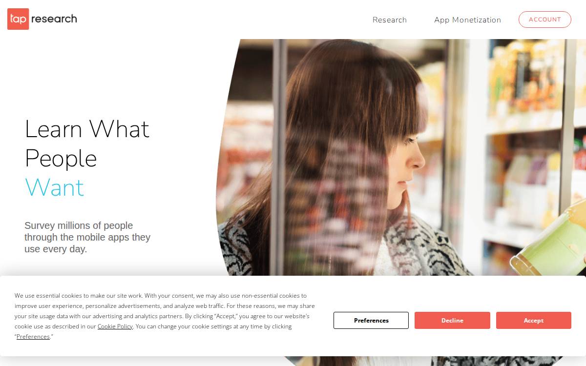 Tapresearch website preview