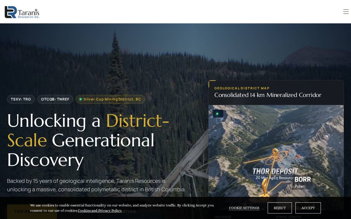 Taranis Resources website preview
