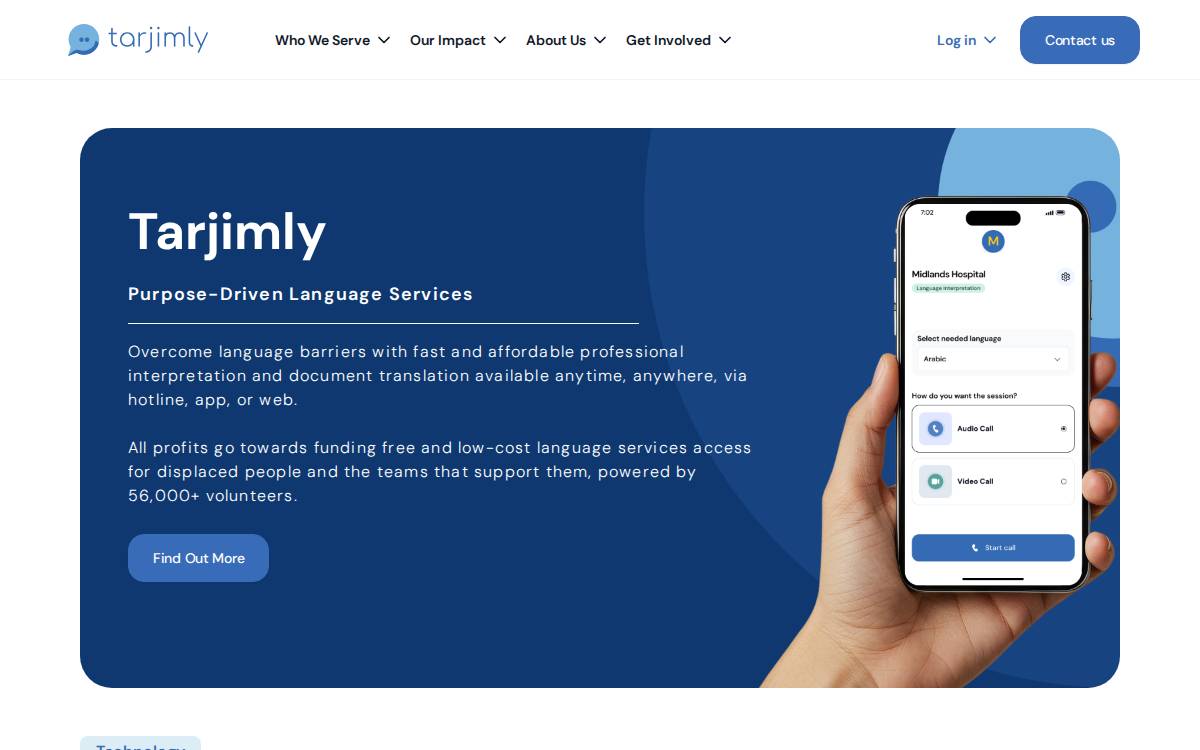 Tarjimly (acquired) website preview