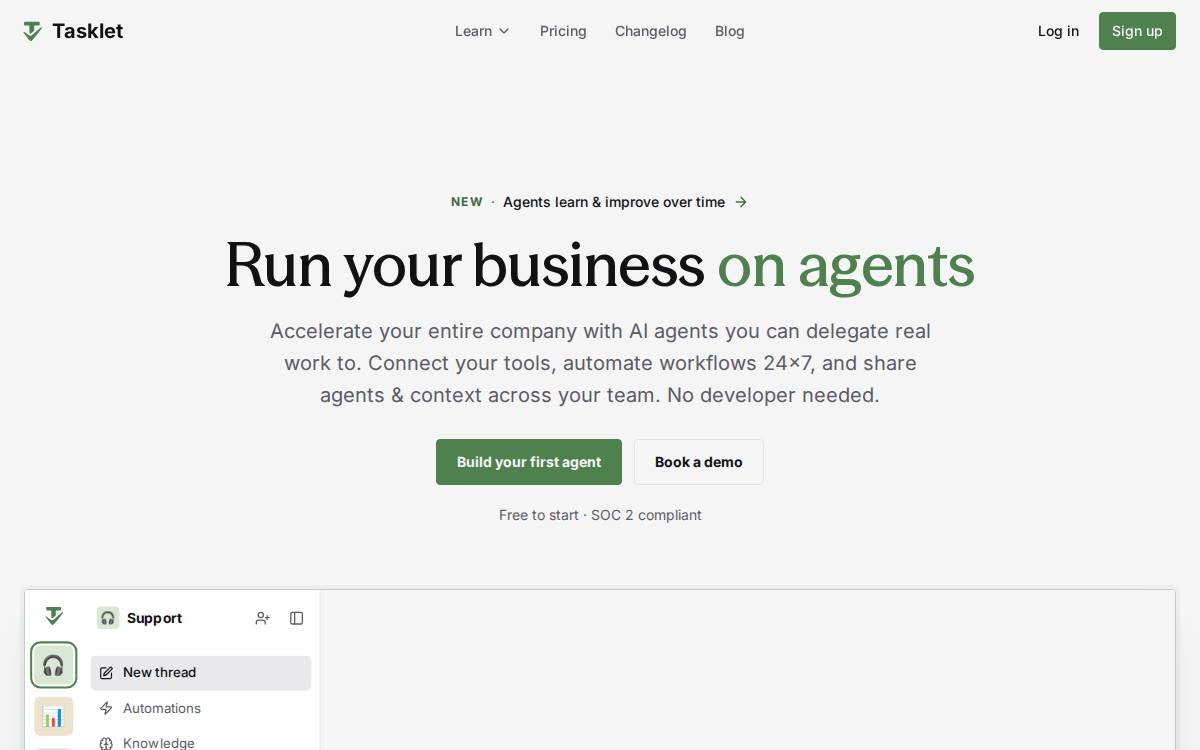 Tasklet website preview