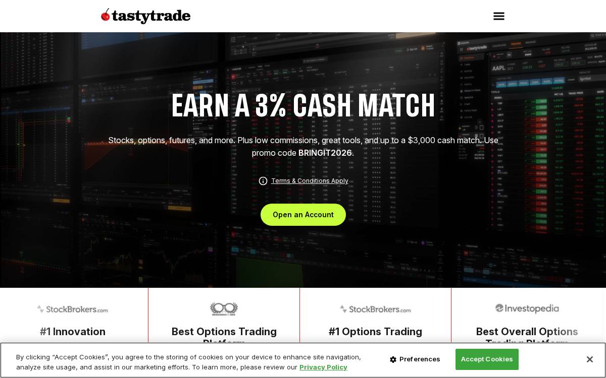 Tastytrade website preview