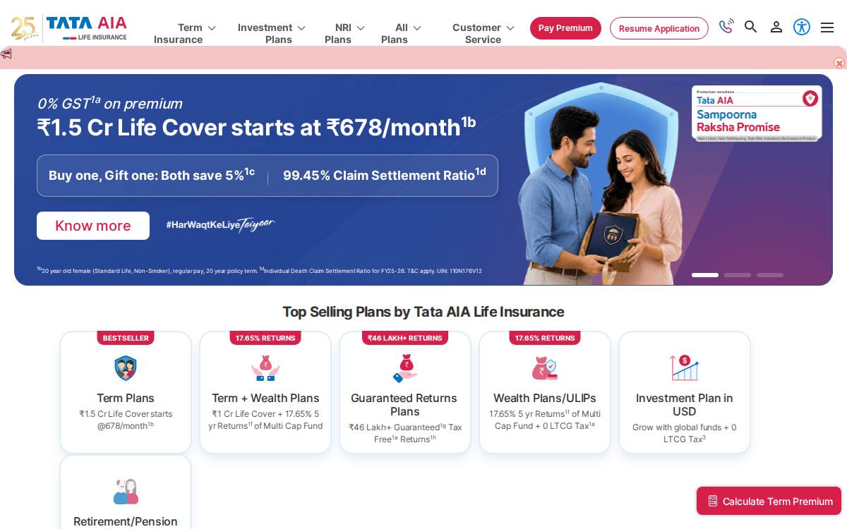 Tata AIA website preview