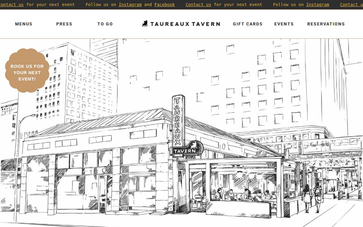 Taureaux Tavern website preview