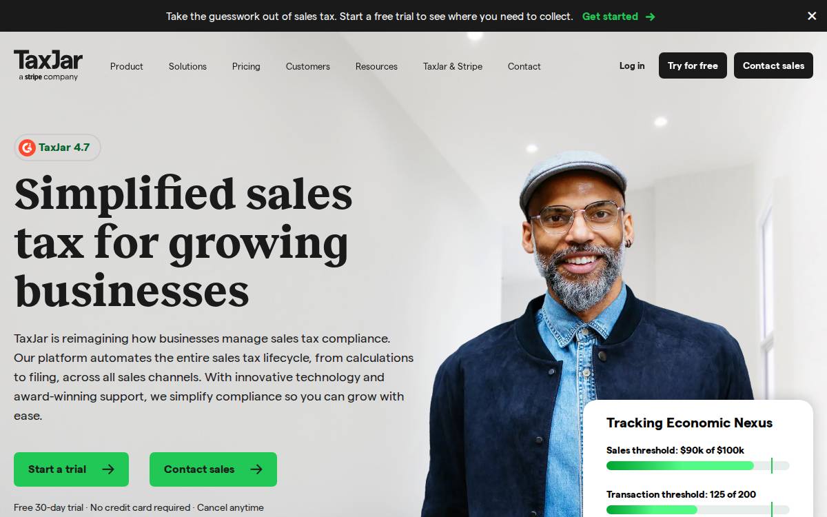 Taxjar website preview