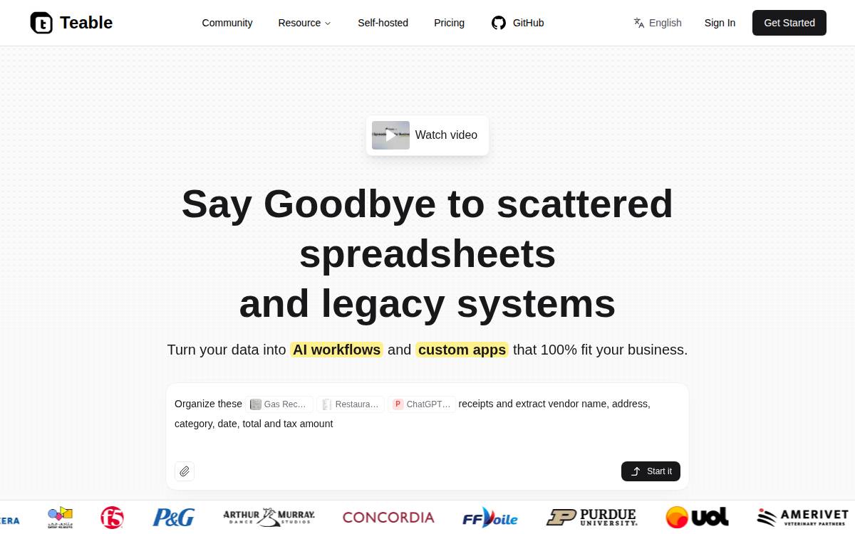 Teable website preview
