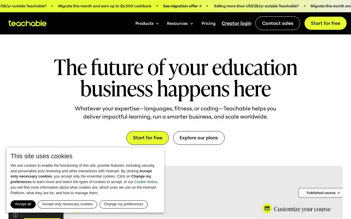 Teachable website preview