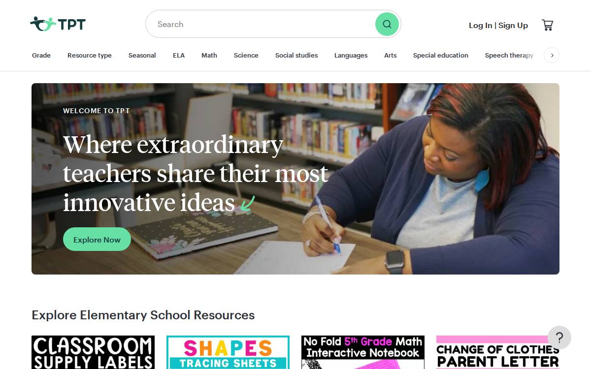 Teachers Pay Teachers website preview
