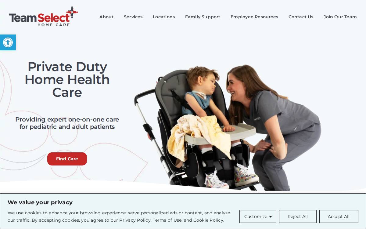 Team Select Home Care website preview