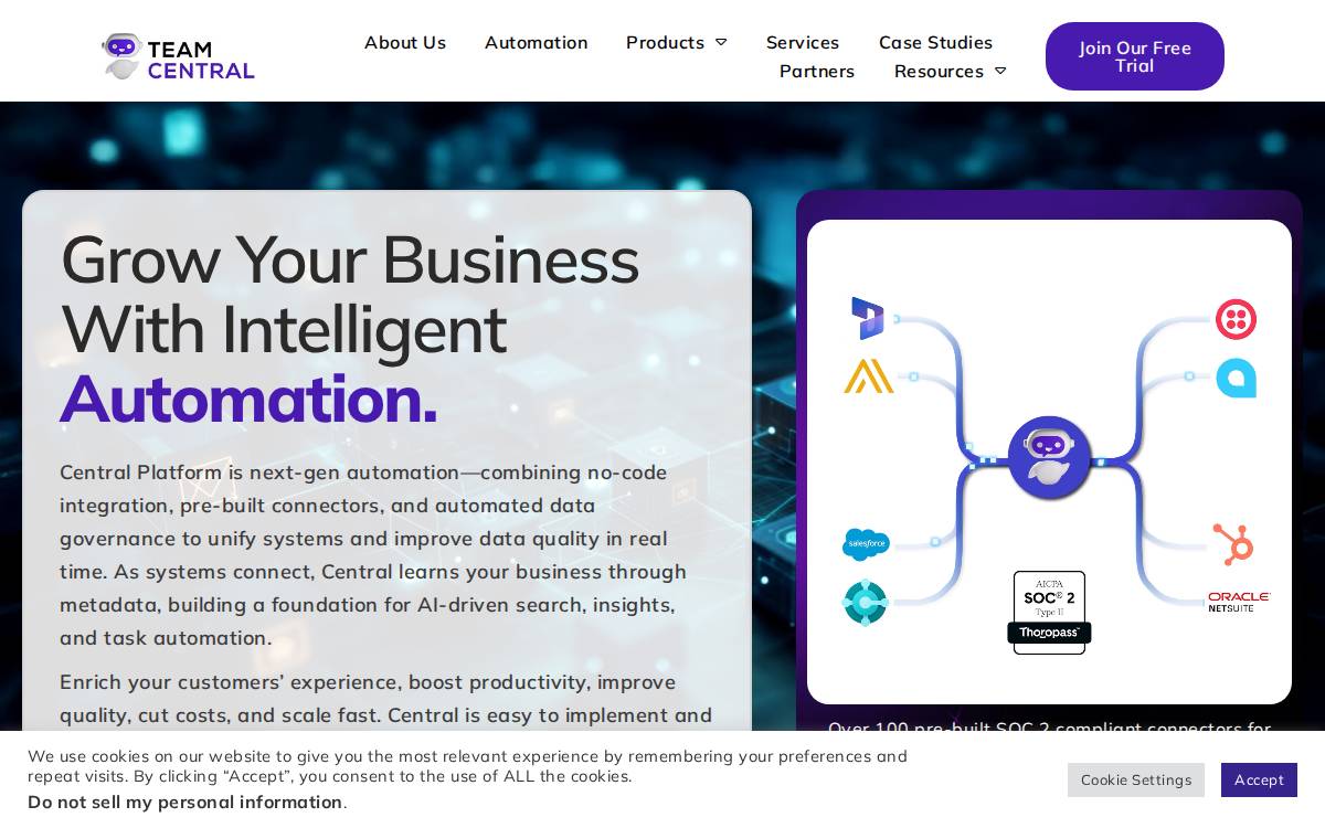 Team Central website preview