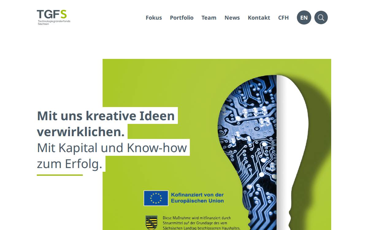 Technologiegründerfonds Sachsen website preview