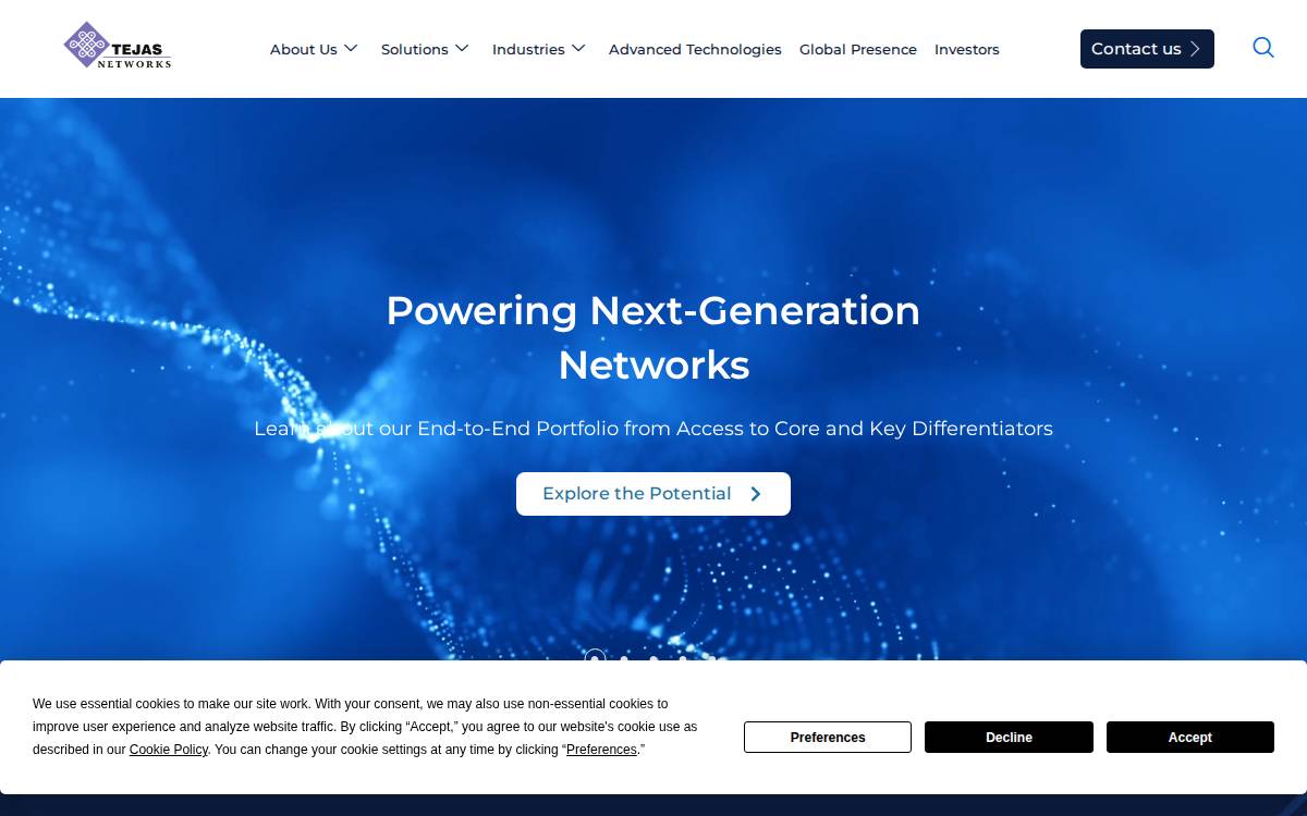 Tejas Networks website preview