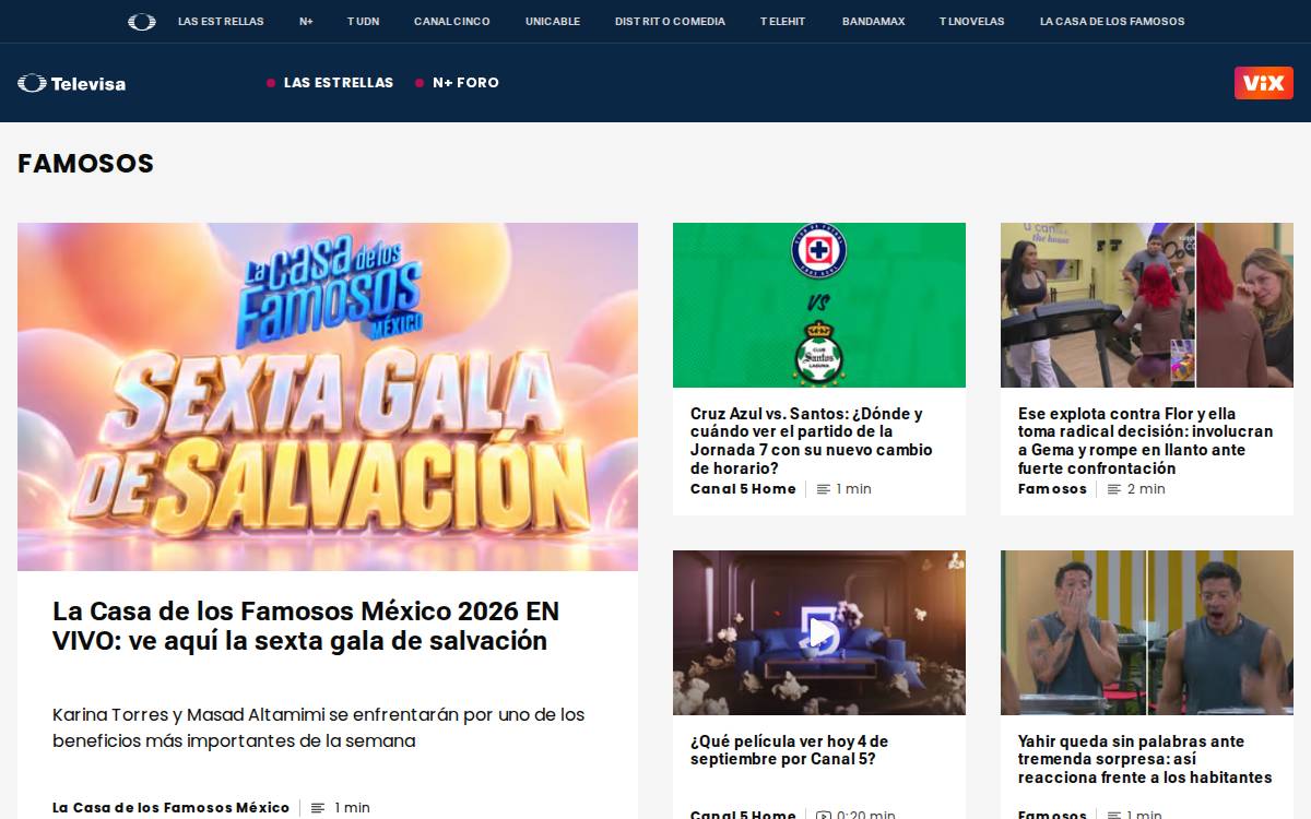 Televisa website preview