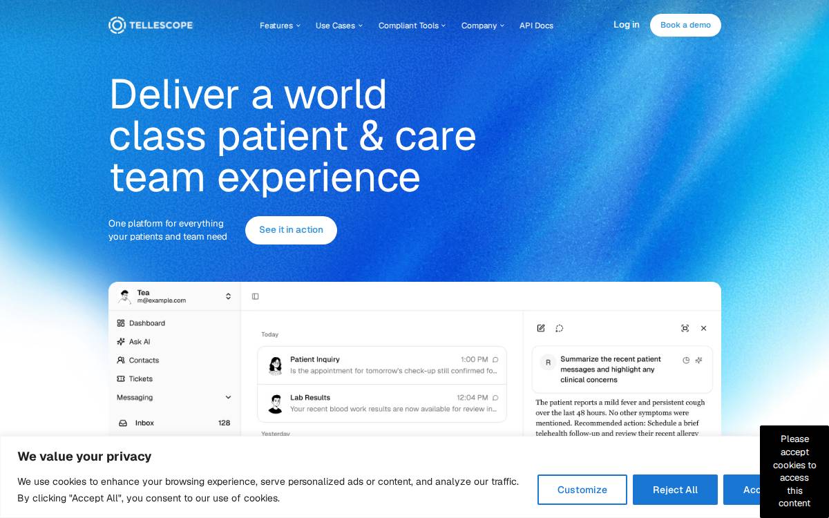 Tellescope website preview