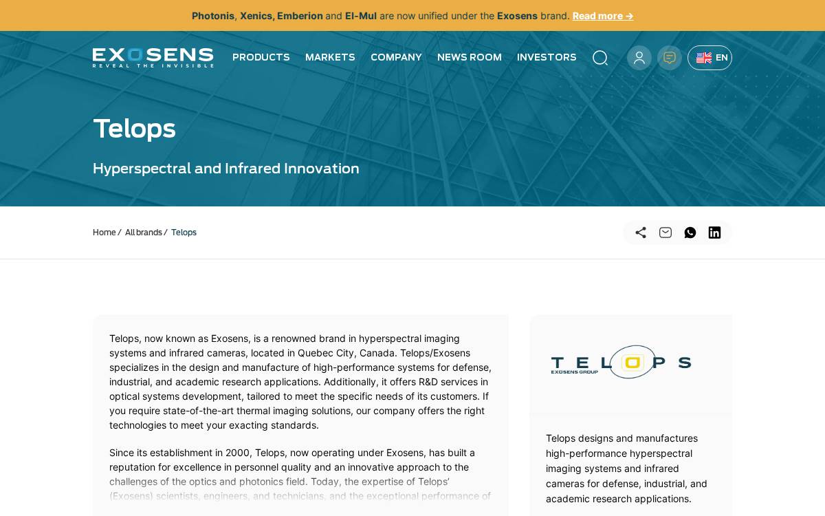 Telops Inc. website preview