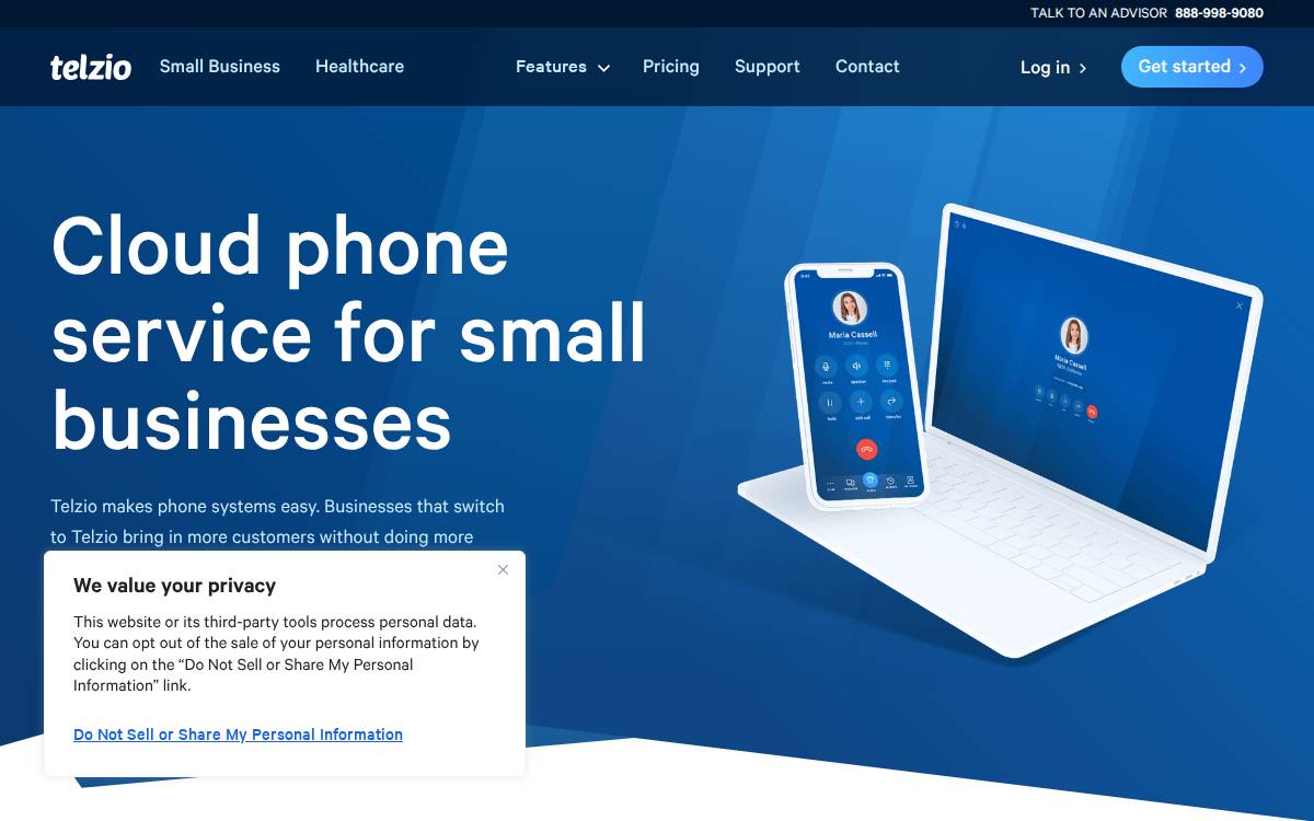 Telzio website preview