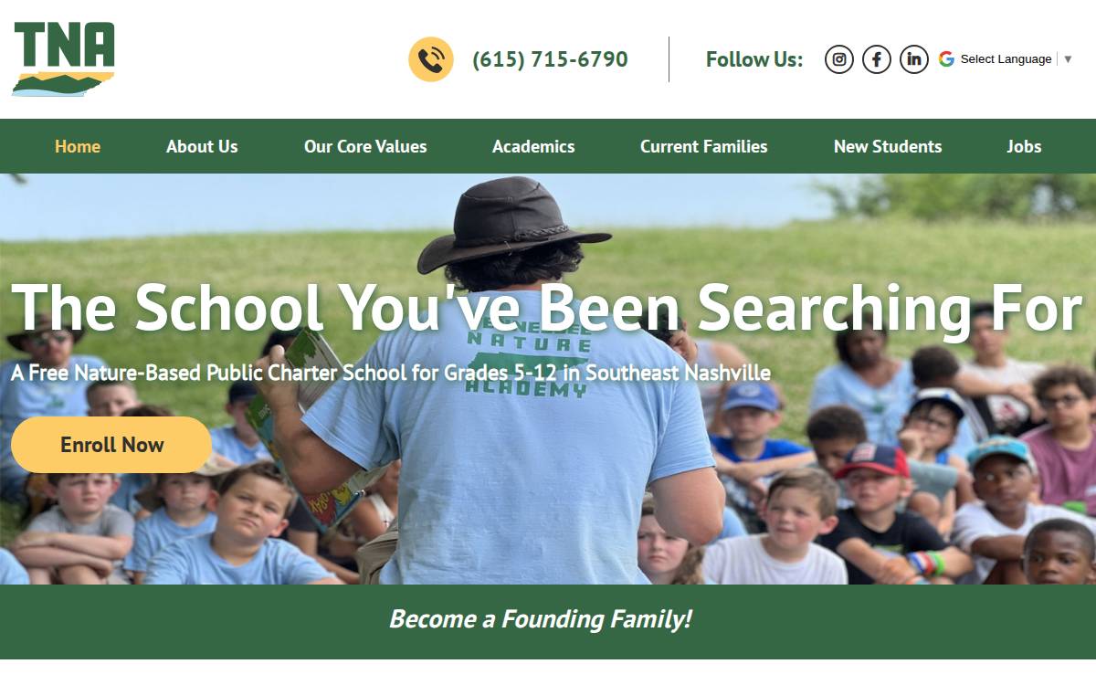 Tennessee Nature Academy 1 School | TN Middle website preview