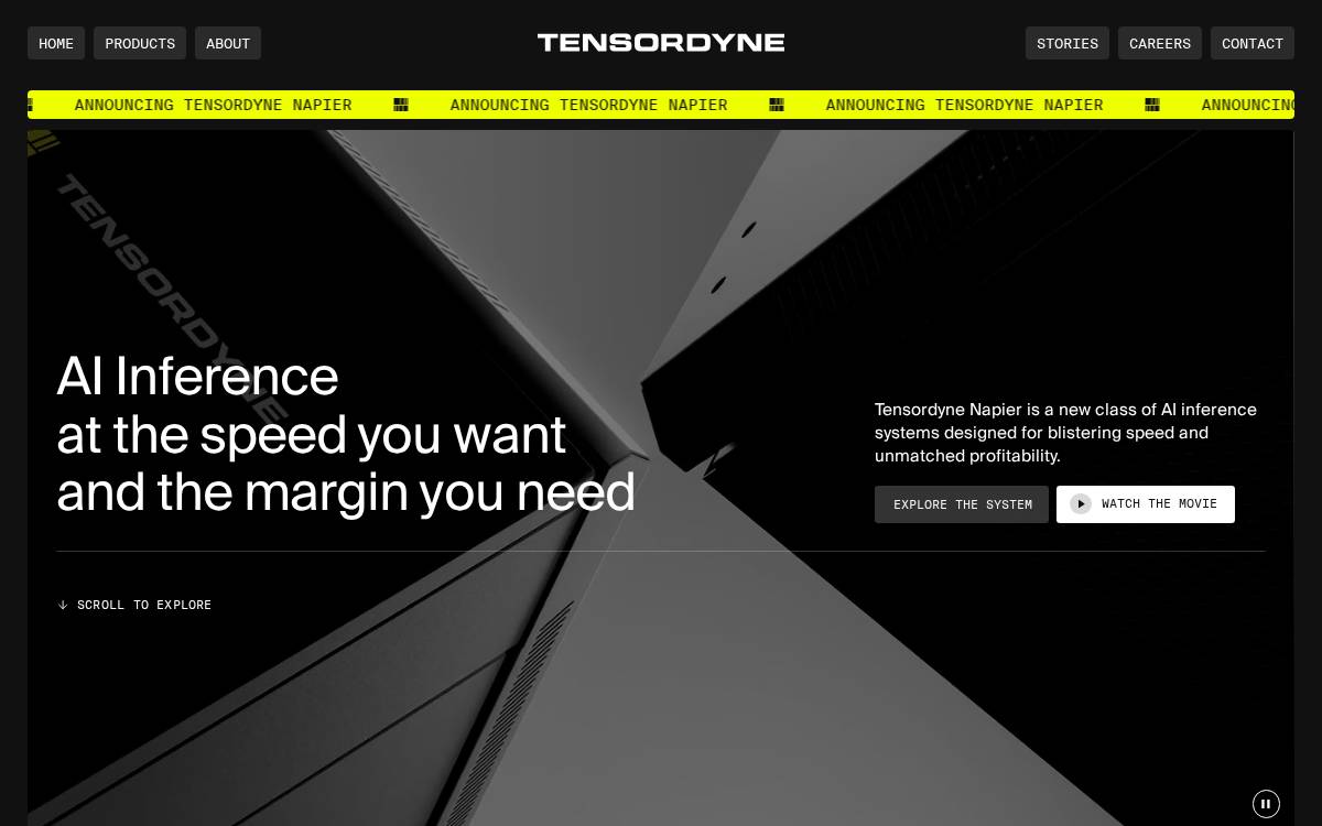Tensordyne (formerly Recogni) website preview
