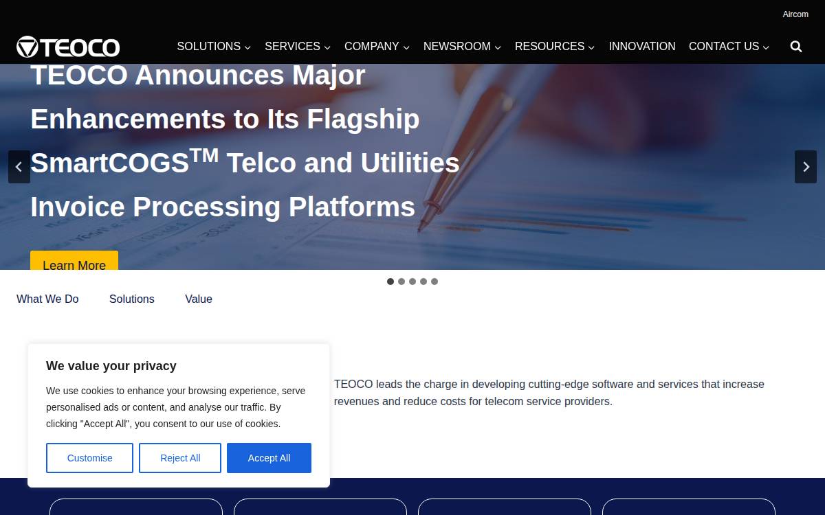TEOCO Corporation website preview