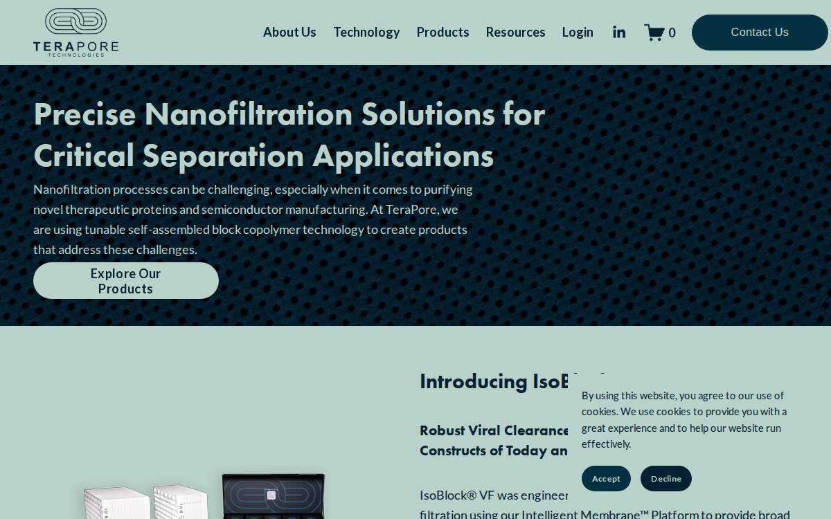 TeraPore Technologies website preview