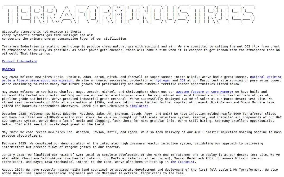 Terraform Industries website preview