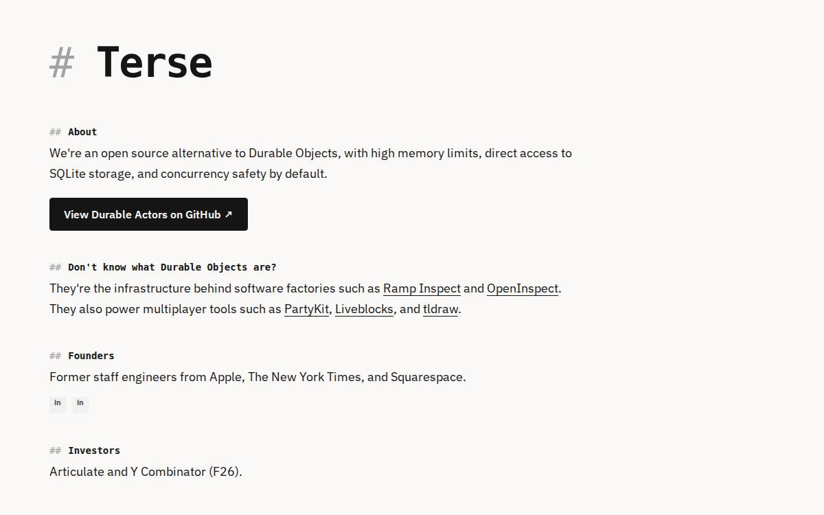 Terse website preview