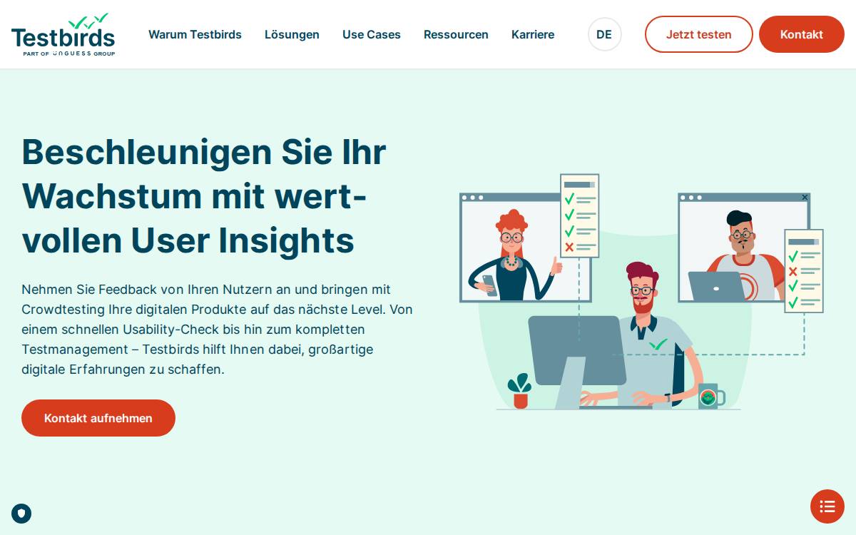 Testbirds website preview