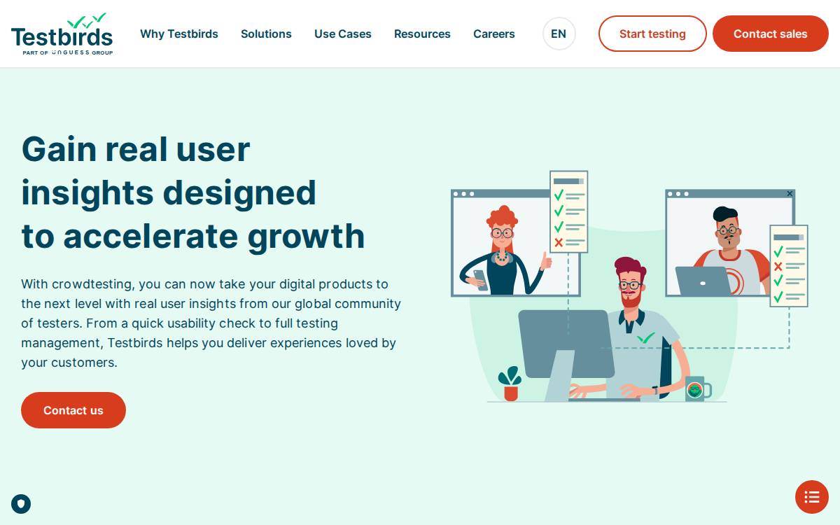 Testbirds website preview