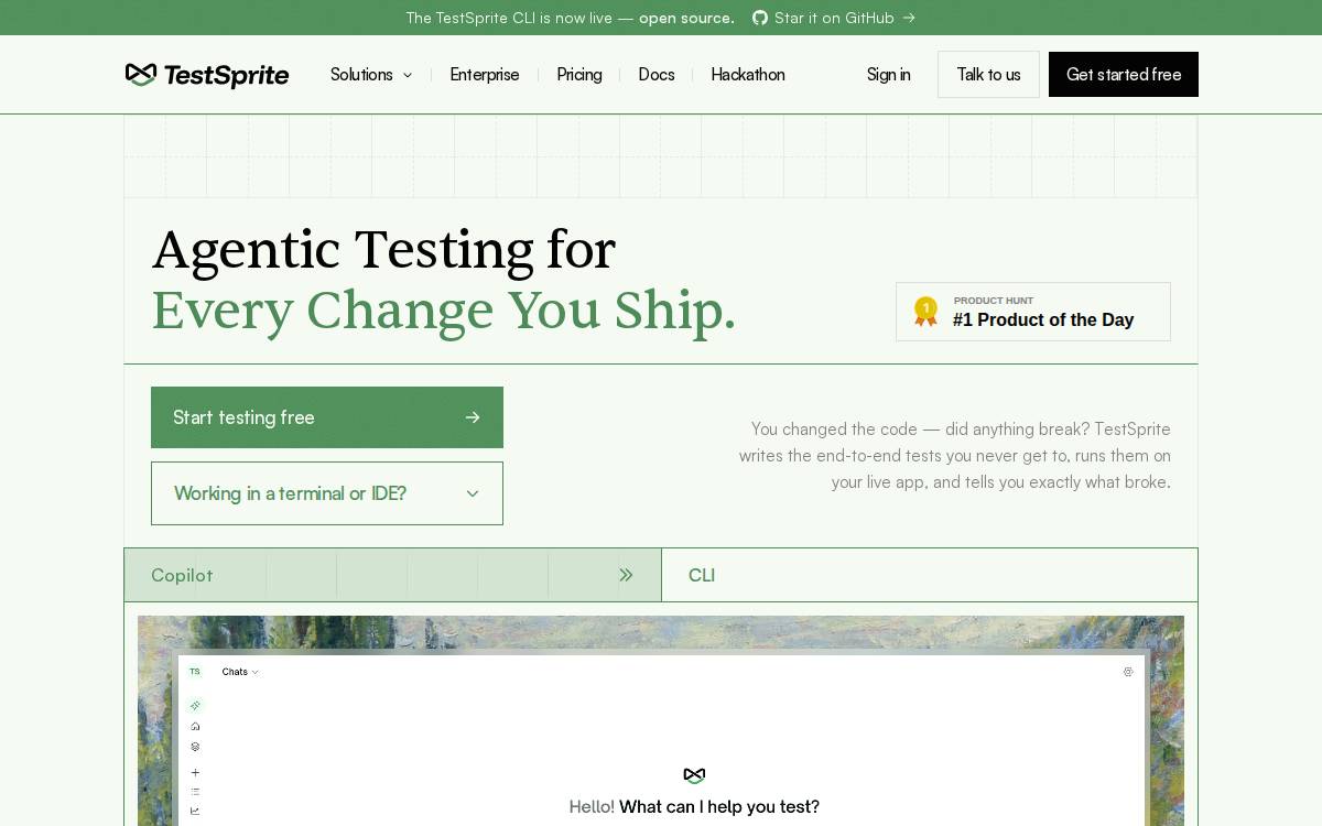 TestSprite website preview