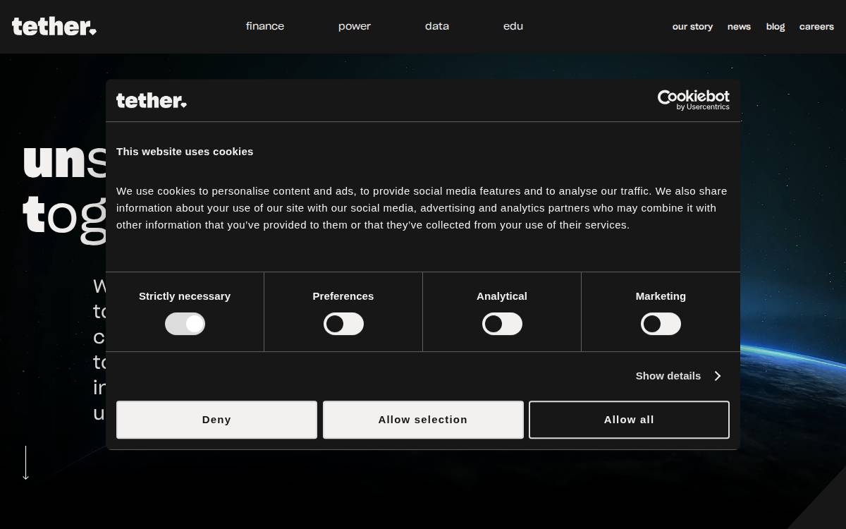 Tether website preview