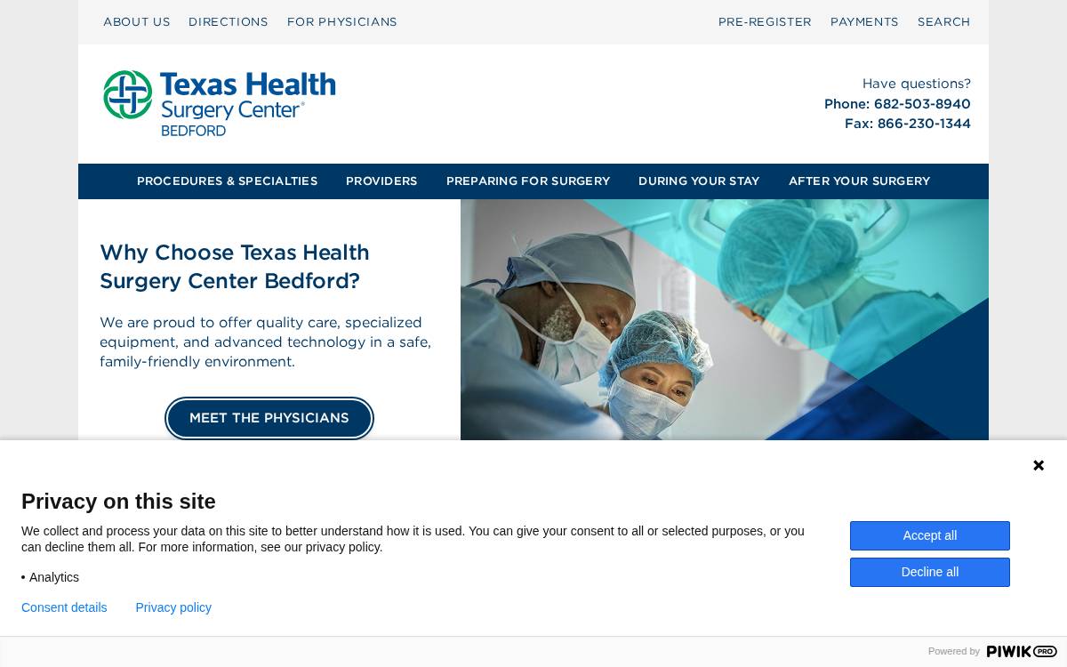 Texas Health Surgery Center Bedford website preview