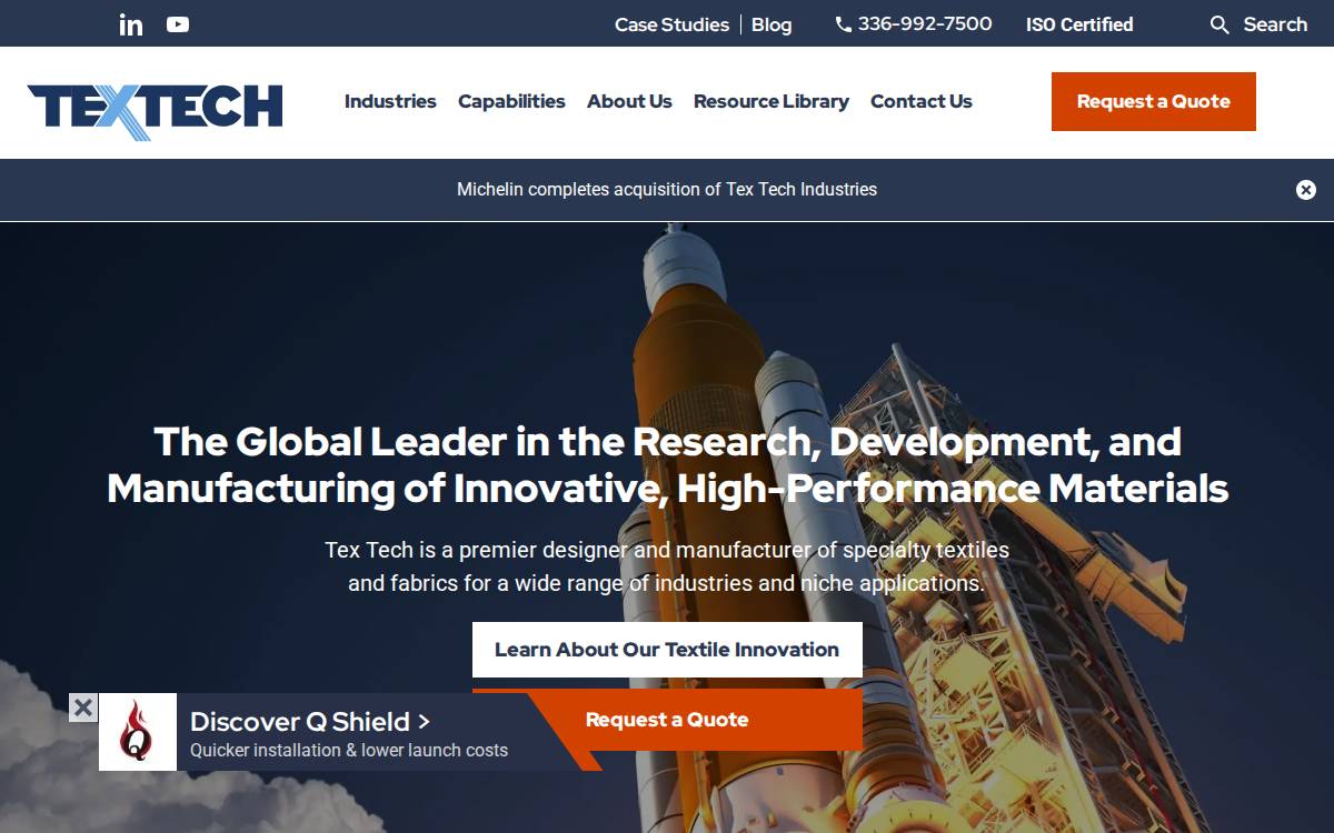 Textechindustries website preview