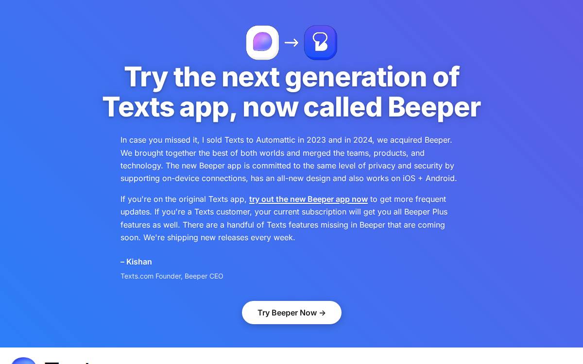 Texts website preview