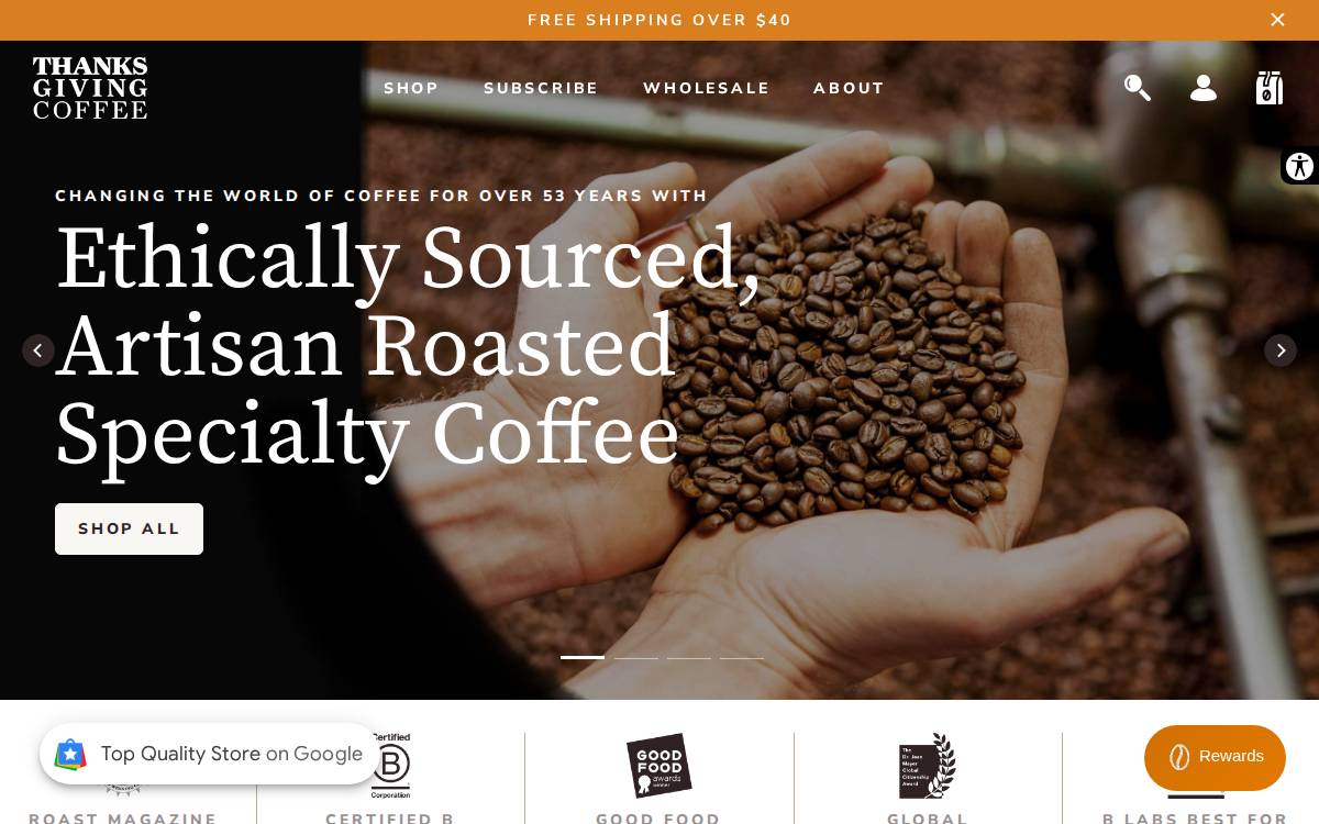 Thanksgiving Coffee Company website preview