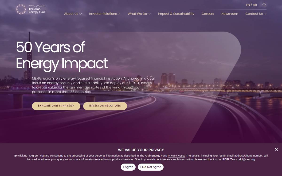 The Arab Energy Fund website preview