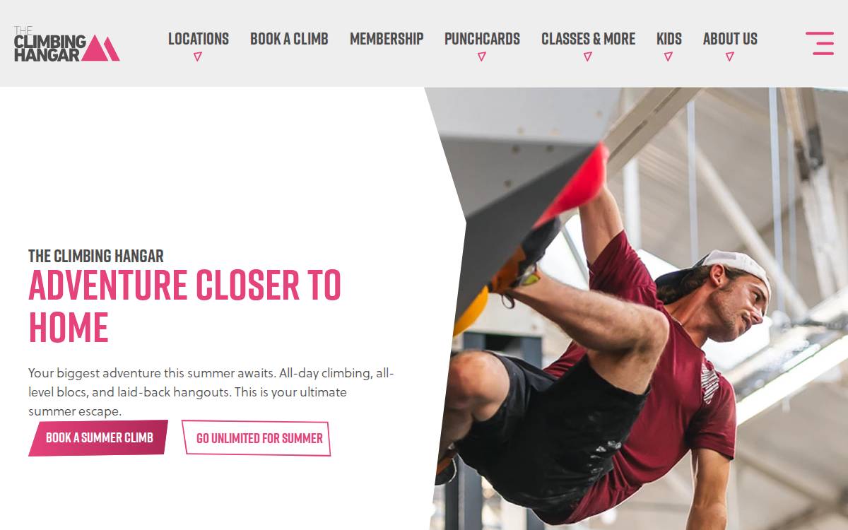 The Climbing Hangar website preview