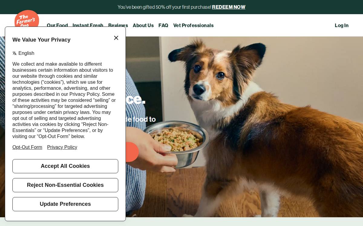 The Farmer's Dog website preview