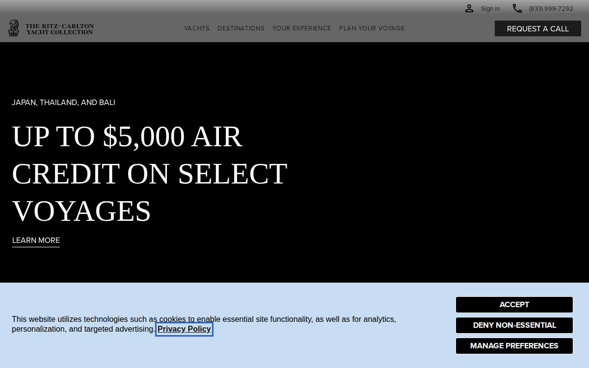 The Ritz Carlton Yacht Collection website preview