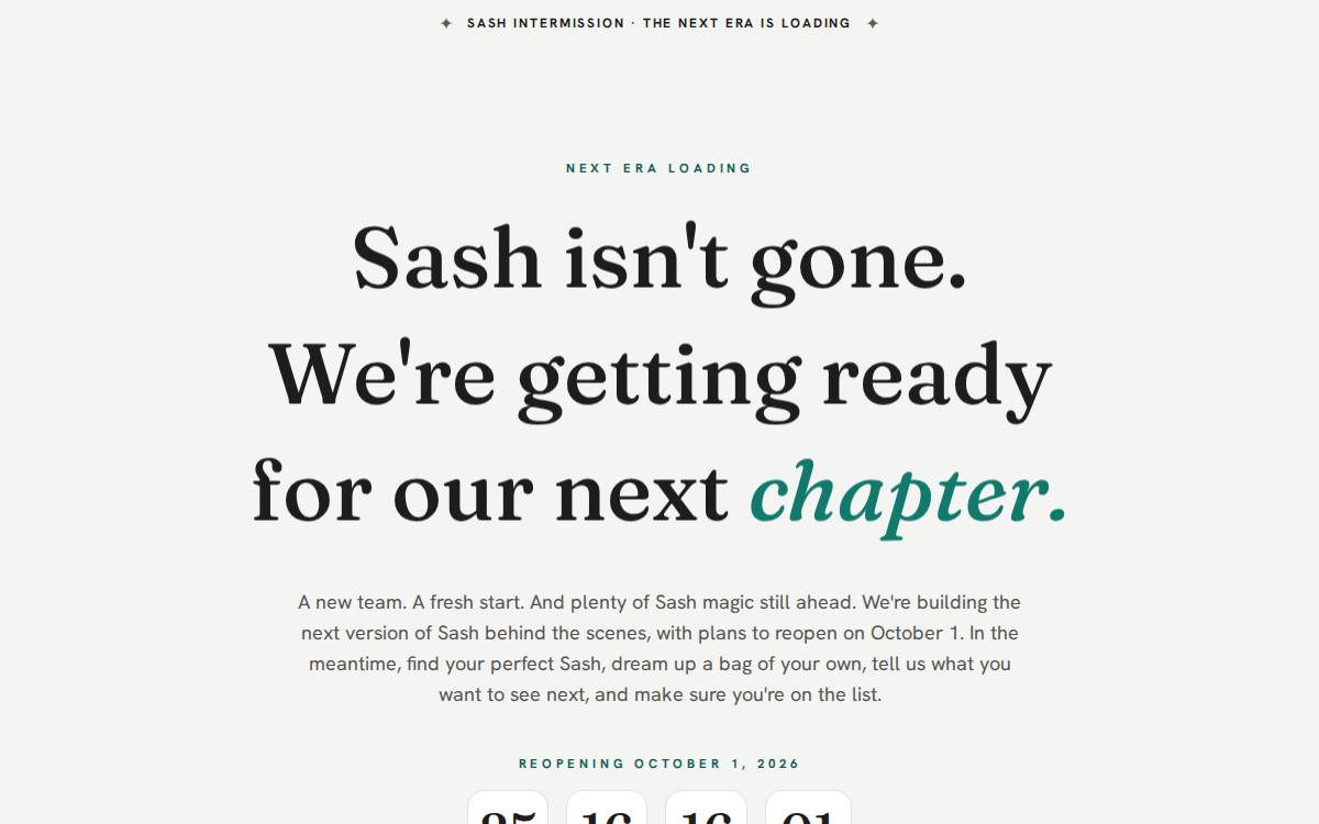 The Sash Bag website preview