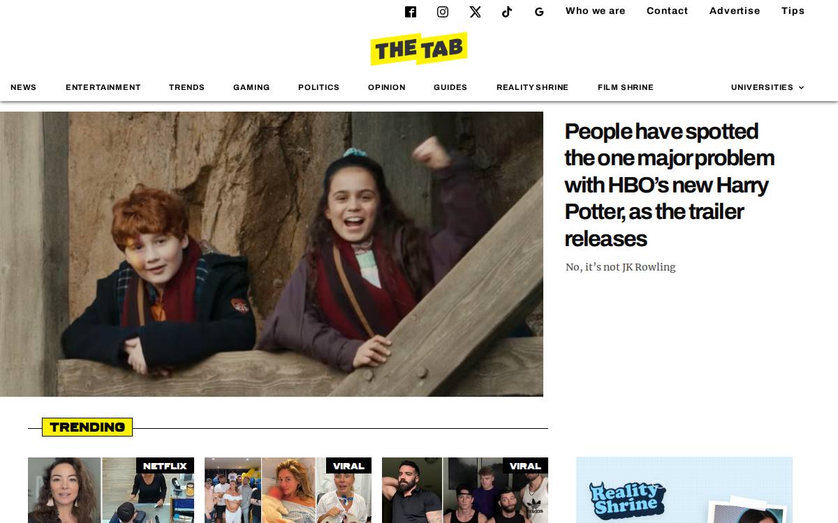 The Tab website preview