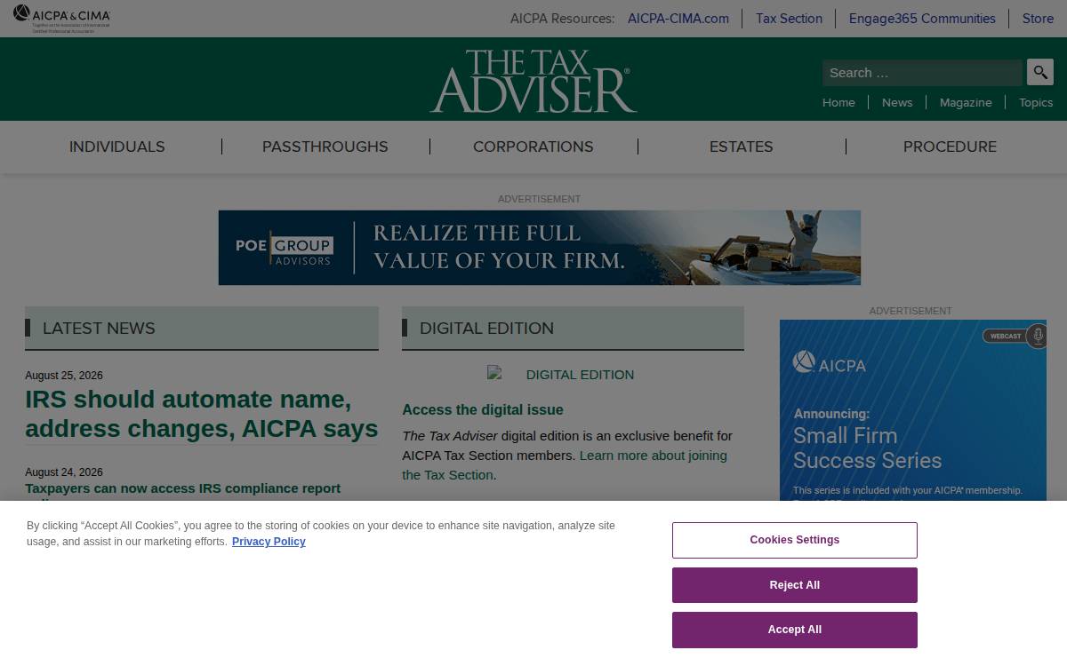 The Tax Adviser website preview