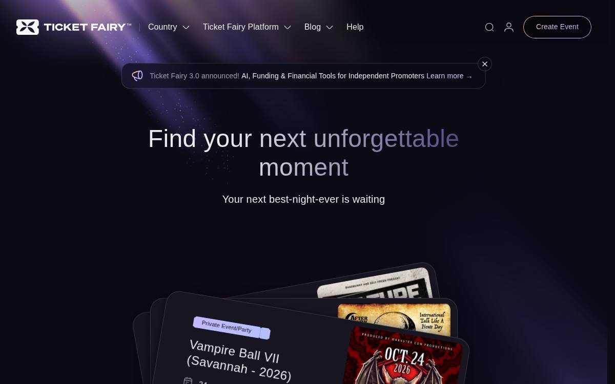 The Ticket Fairy website preview