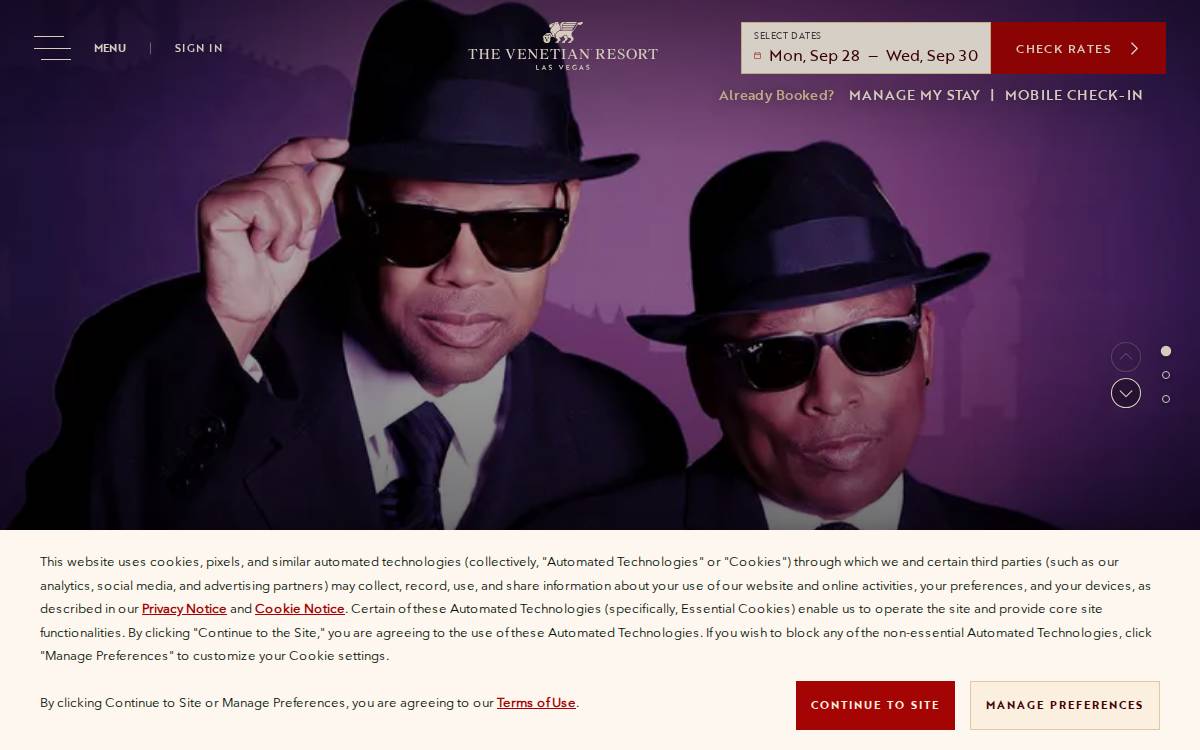 The Venetian Resort Las Vegas website preview
