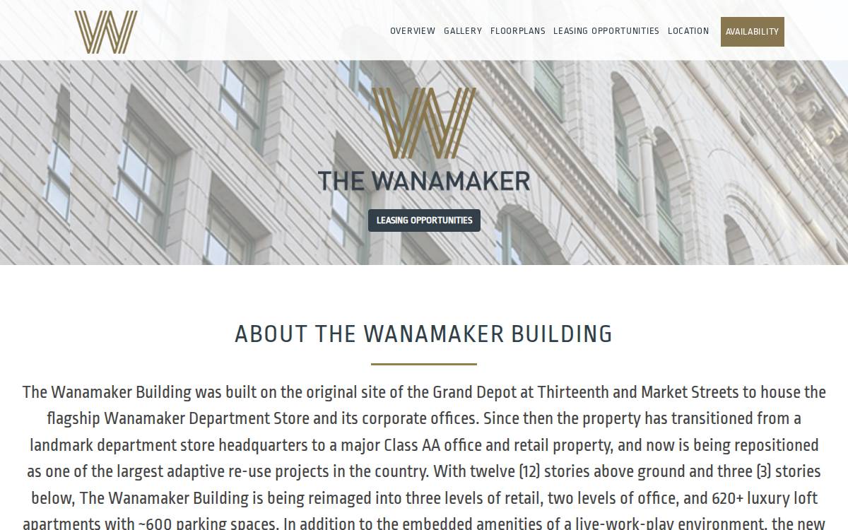 The Wanamaker Building website preview