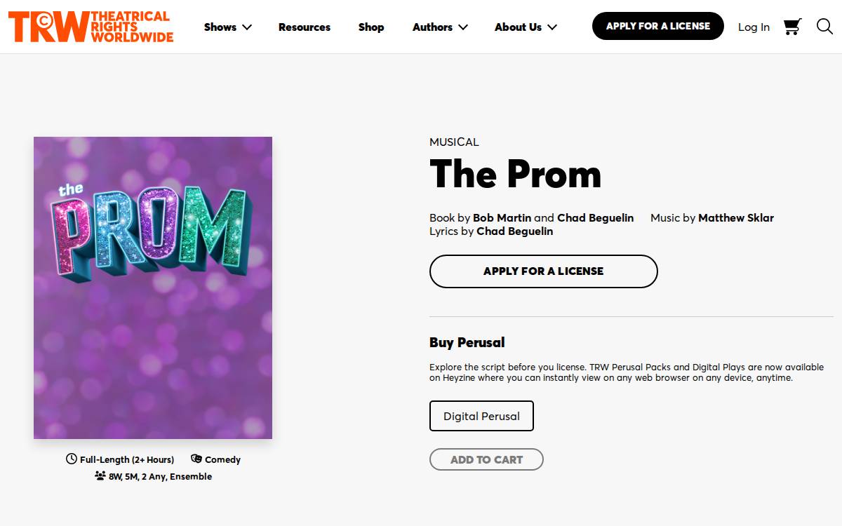 Theprommusical website preview