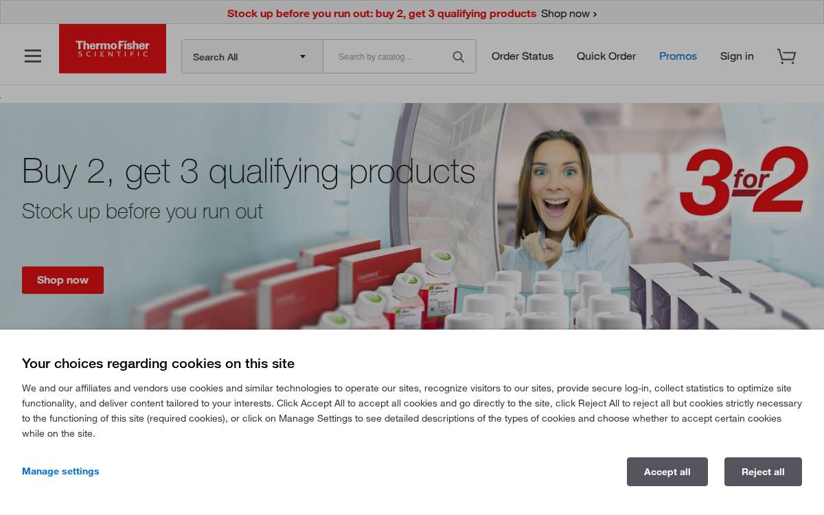 Thermo Fisher Scientific website preview