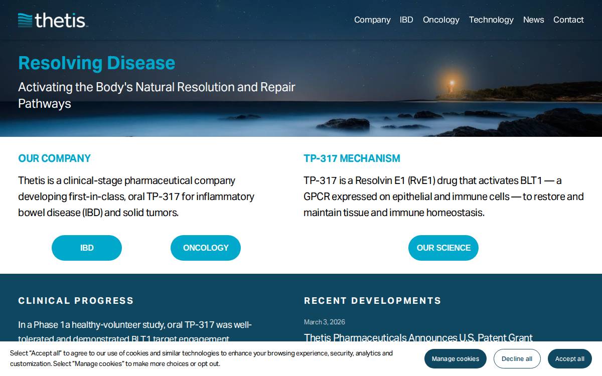 Thetis Pharmaceuticals LLC website preview